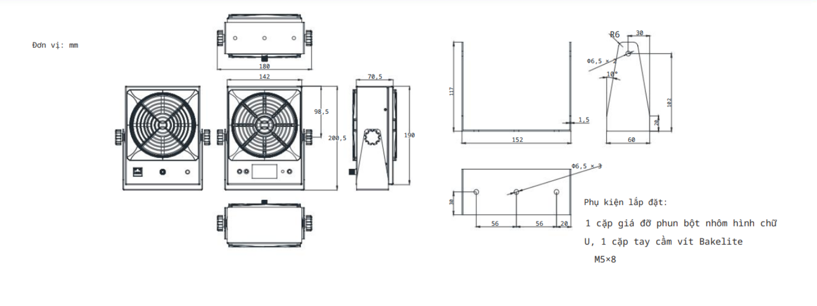 kích thước Quạt ion khử tĩnh điện AP-DJ2811