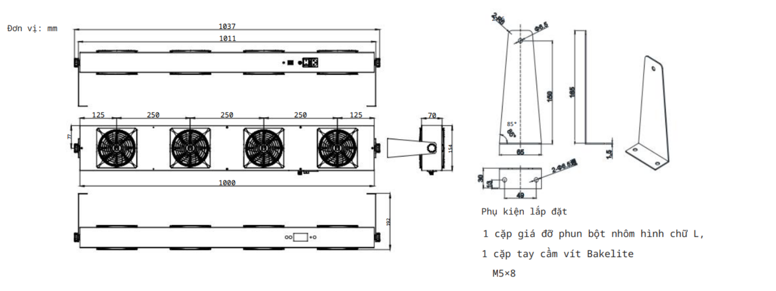 kích thước  Quạt ion khử tĩnh điện AP-DJ2814 ap&t